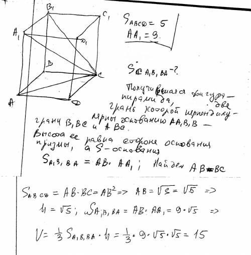 Дана правильная четырехугольная призма abcda1b1c1d1, площадь основания которой равна 5, а боковое ре