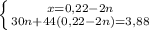 \left \{ {{x=0,22-2n} \atop {30n+44(0,22-2n)=3,88}} \right.