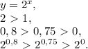 y=2^x, \\ 2\ \textgreater \ 1, \\ 0,8\ \textgreater \ 0,75\ \textgreater \ 0, \\ 2^{0,8}\ \textgreater \ 2^{0,75}\ \textgreater \ 2^0.