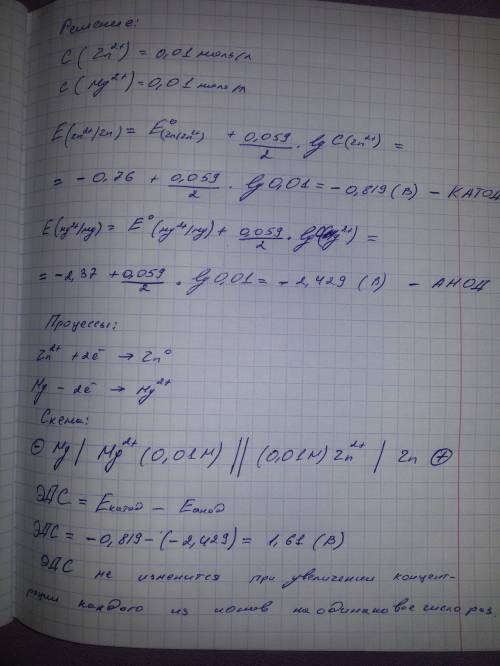 Составьте схему, напишите электронные уравнения электродных процессов и вычислите эдс гальваническог