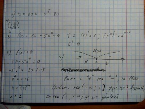 Решить: если можно с подробным решением. исследовать экстремум: 1)y=80x-x^5-80. 2)y=x^2-6x+13/x-3