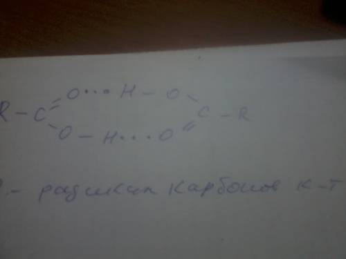 Покажите образование водородной связи между молекулами кислот.