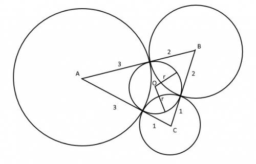 Три окружности радиусов 1 см,2 см и 3 см попарно касаются друг друга. найдите длину окружности, кото