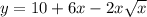 y=10+6x-2x\sqrt{x}