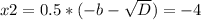 x2=0.5*(-b- \sqrt{D} )=-4