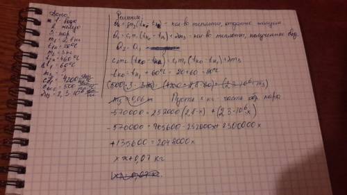 Вкалориметр ,в котором находилось 2,8 кг воды при t=20°с ,бросили кусок железа массой 3 кг ,нагретый