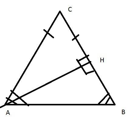 Втреугольнике abc ac=bc, ab=15, ah-высота,bh=3. найдите cosbac