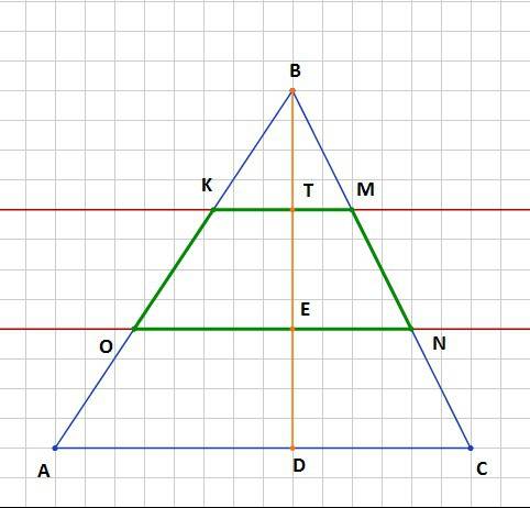 Сторона ав треугольника авс разделена на 3 равные части и через точки деления проведены прямые, пара