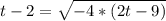 t-2 = \sqrt{-4* (2t-9)}