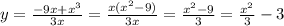 y=\frac{-9x+x^3}{3x}=\frac{x(x^2-9)}{3x}=\frac{x^2-9}{3}=\frac{x^2}{3}-3