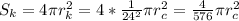 S_{k} = 4 \pi r_{k} ^{2}=4* \frac{1}{ 24^{2} } \pi r_{c} ^{2}=\frac{4}{ 576 } \pi r_{c} ^{2}