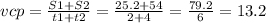 vcp= \frac{S1+S2}{t1+t2}= \frac{25.2+54}{2+4}= \frac{79.2}{6}=13.2
