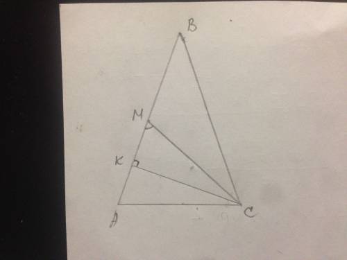Угол между боковыми сторонами равнобедренного треугольника меньше 60, к боковой стороне проведено ме