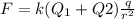 F=k(Q_1+Q2)\frac{q}{r^2}