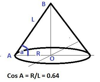 Площадь боковой поверхности конуса равна 10, а косинус угла между образующей конуса и плоскостью осн