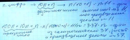 Докажите что: 1)двузначное число,записанное двумя одинаковыми цифрами ,кратно 11. 2)трёхзначное числ