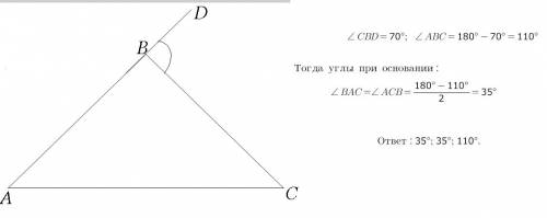 Один из внешних углов равнобедренного треугольника равен 70 градусов. найдите углы треугольника