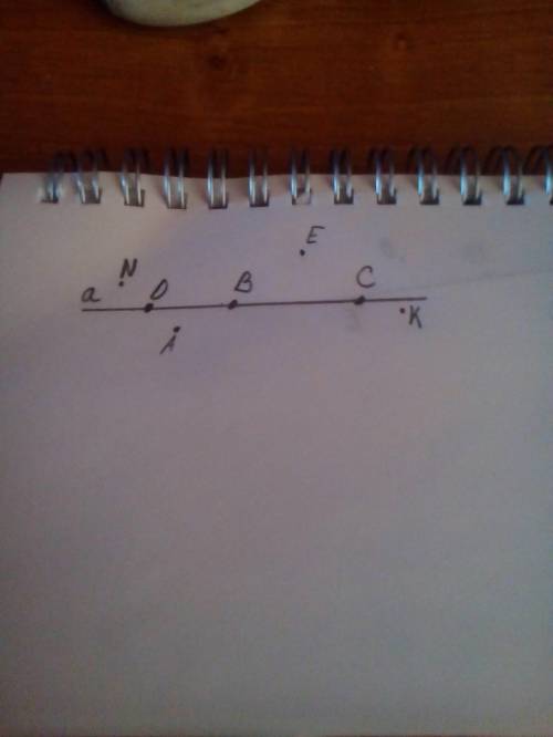 Проведите прямую обозначьте ее буквой а .отметьте точки d,b,c лежащие на этой прямой и точки a,e,k,n