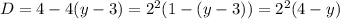 D=4-4(y-3)=2^2(1-(y-3))=2^2(4-y)