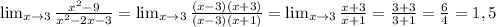 \lim_{x \to3} \frac{x^2-9}{x^2-2x-3}= \lim_{x \to3} \frac{(x-3)(x+3)}{(x-3)(x+1)}= \lim_{x \to3} \frac{x+3}{x+1}= \frac{3+3}{3+1}= \frac{6}{4}=1,5