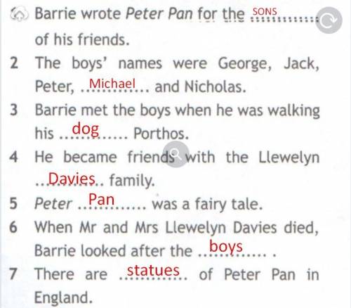 Питер пен книжка на 7 класс. в конце книги before you start страница 34. 1)barrie wrote peter pen