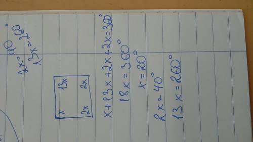 Как найти угол четырехугольника если они пропорциональны числас 1, 2, 2, 13 .