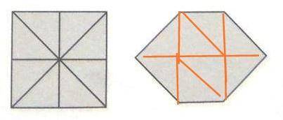 Квадрат разрезали на 8 треугольников и сложили из них шестиугольник дорисуй на нём линии, которые по
