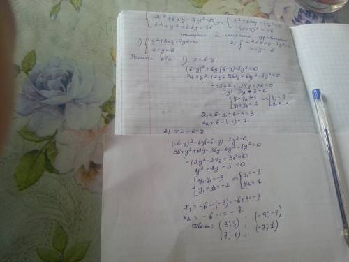 Решить систему уравнений x^2+6xy-7y^2=0 и x^2+y^2+2xy=36.