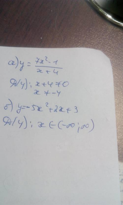 Найдите d(y) , если a)y= 7x ^2 -1/x+4 б) y= -5 x ^2 +2x +3