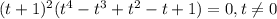 (t+1)^2(t^4-t^3+t^2-t+1)=0,t \neq 0