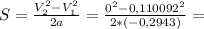 S= \frac{V_2^2-V_1^2}{2a}= \frac{0^2-0,110092^2}{2*(-0,2943)} =