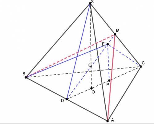 Дана треугольная пирамида sabc; o— точка пересечения медиан основания abc. найдите угол между прямой
