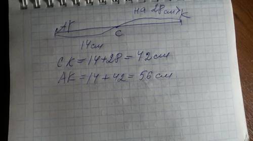 Точка.с принадлежит. ак ас 14см отрезок ск на.28 см больше отрезка ас найти длину отрезка ак