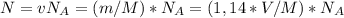 N=vN_A=(m/M)*N_A=(1,14*V/M)*N_A