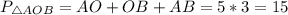 P_{\triangle AOB} = AO + OB + AB = 5 * 3 = 15