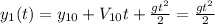 y_1(t)=y_{10}+V_{10}t+\frac{gt^2}{2}=\frac{gt^2}{2}
