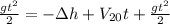 \frac{gt^2}{2}=-\Delta h+V_{20}t+ \frac{gt^2}{2}