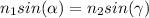 n_1sin( \alpha )=n_2sin(\gamma)