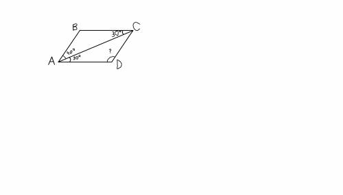 Впараллелограмме abcd угол acb=30 градусов,bac=40градусов. найти градусную меру угла d