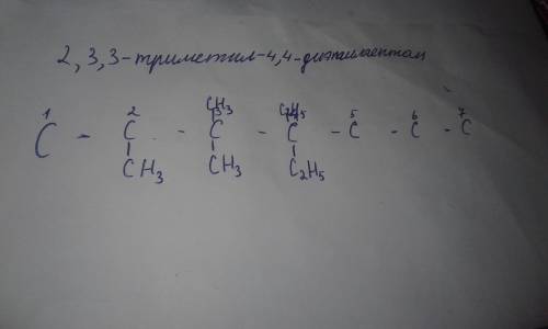 Напишите структурную формулу и обьясните , как именно записывать подобные соединения - 2,3,3 тримети