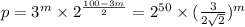 p=3^m\times 2^\frac{100-3m}{2}=2^{50}\times (\frac{3}{2\sqrt{2}})^{m}