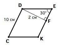 Решить : дано cdek -параллелограмм df - высота угол е=30 градусов cd=10см df=2 см. найти ck и ek