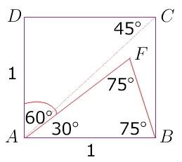 Внутри квадрата, сторона которого равна 1 см, отмечена такая точка f, что угол afb равен 75гр, а уго
