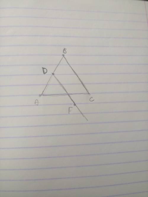 Начертите треугольник авс.через точку d, лежащую на стороне ав треугольника,проведите прямую df, пар