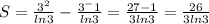 S= \frac{3^2}{ln3} - \frac{3^-1}{ln3}= \frac{27-1}{3ln3}= \frac{26}{3ln3}
