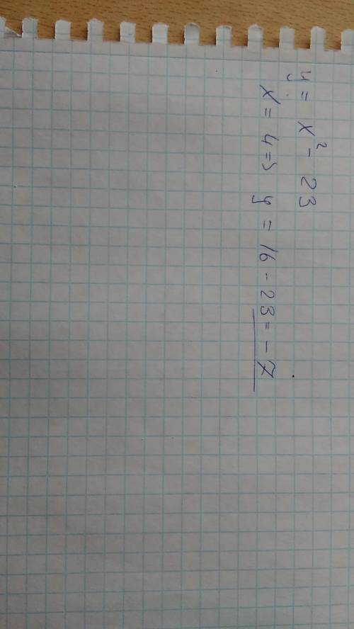 Функция задана формулой y=x в квадрате -23 найдите значение функции при x=4