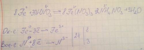 Fe+hno3=fe(no3)3+nh4no3+h2o овр сделать и по нему уравнять. ещё степени окисления объясните как найт
