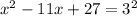 x^2-11x+27=3^2