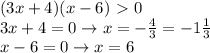(3x+4)(x-6)\ \textgreater \ 0\\3x+4=0\to x=-\frac{4}{3}=-1\frac{1}{3}\\x-6=0\to x=6