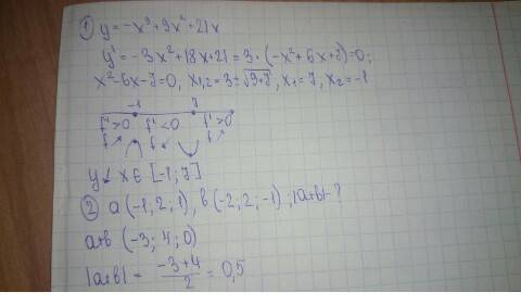 Найдите промежутки убывания функции y=-x^3-9x^2+21x